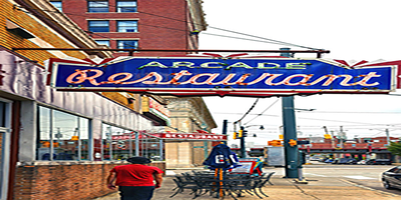 Memphis, TN, USA - September 24, 2019: The historic Arcade Restaurant on South Main Street. Elvis Presley was a customer and there is a booth dedicated to him. It has been featured in movies.